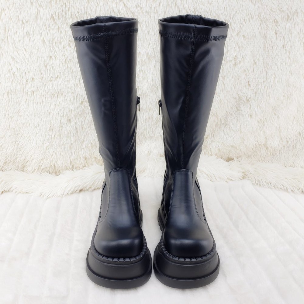 Stretch Platform Wedge Heel Knee Boots Goth Punk - Picture 7 of 9